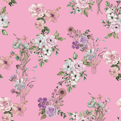 Modern floral repeat pattern with abstract style flowers
