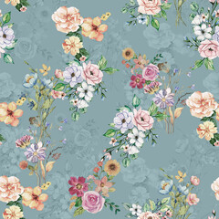 Modern floral repeat pattern with abstract style flowers
