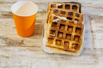 Belgian waffles with coffee.