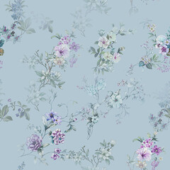 Modern floral repeat pattern with abstract style flowers
