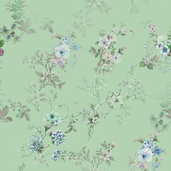 Modern floral repeat pattern with abstract style flowers

