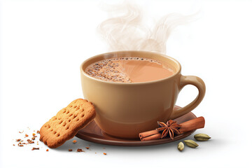 Steam coffe cup with biscuit for breakfast break