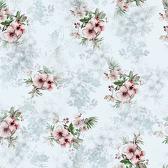 Modern floral repeat pattern with abstract style flowers
