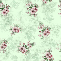 Modern floral repeat pattern with abstract style flowers
