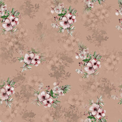 Modern floral repeat pattern with abstract style flowers
