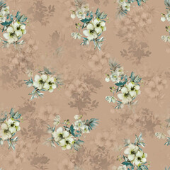 Modern floral repeat pattern with abstract style flowers

