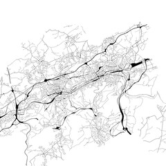 Monochrome city map with road network of	Wuppertal, Germany