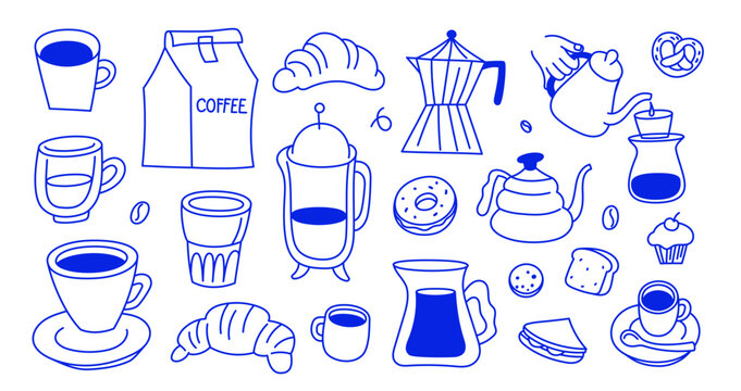 Vector hand drawn graphics for advertising, branding, posters and banners, funny cartoon illustrations, prints and stickers, brunch cafe , bakery concepts, specialty coffee shops  menu elements