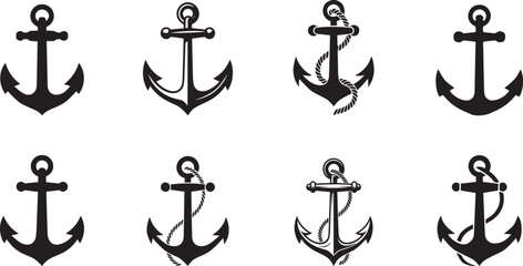 Nautical anchors collection black silhouettes set. eps-10