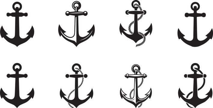 Nautical anchors collection black silhouettes set. eps-10