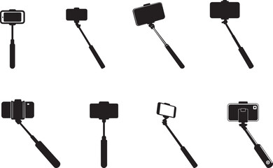 Collection of selfies stick icons for mobile phones. eps-10