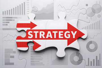 Business strategy puzzle concept for success and growth with chart and graph analysis data