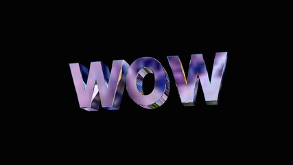 WOW Text Animation Alpha channel, wow word 3d animation. Wow neon symbol. Glowing color WOW animation. Surprise excited abstract seamless and loop able concept. 3d flying 4k video  - Powered by Adobe