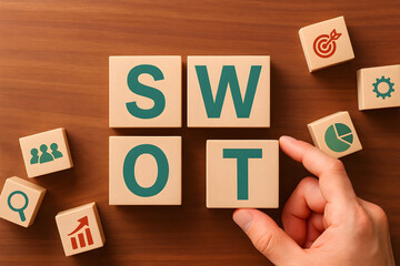 Swot analysis business strategy strengths weaknesses opportunities threats planning management concept 