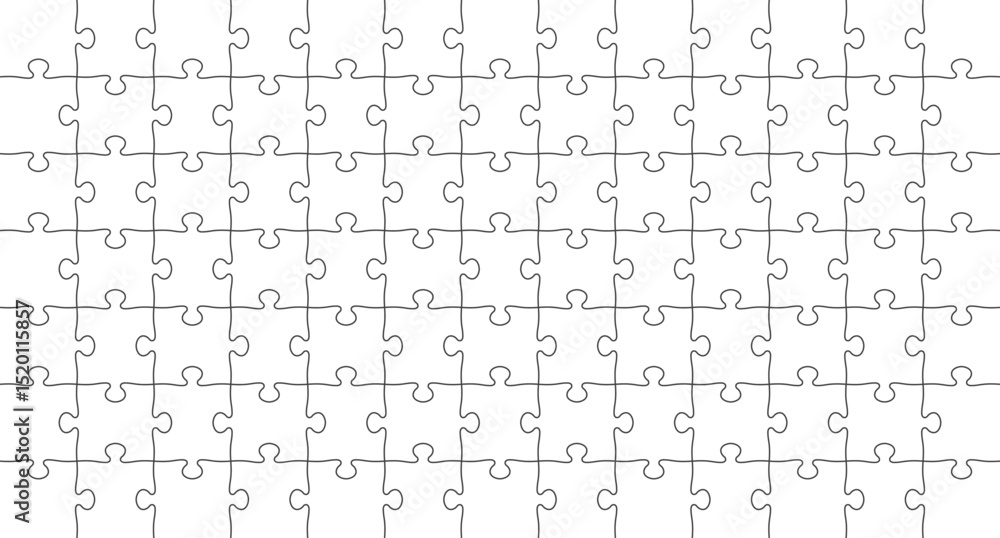 Poster Blank puzzle template. Jigsaw game with outline puzzle pieces. Horizontal mosaic background with puzzle pieces. Vector