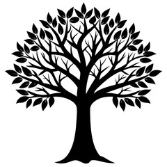 Obraz premium Silhouette of a tree with leaves isolated on white background