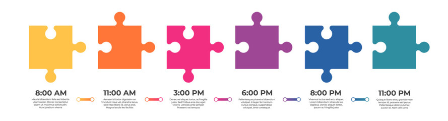 Business infographic template with puzzle pieces. Timeline concept for presentation, report, infographic, and business data visualization. Puzzle elements with space for text. Vector