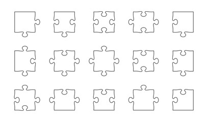 Puzzle pieces collection. Separated puzzle elements with different edges. Blank puzzle elements on a white background. Vector