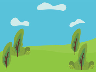 Obraz premium Abstract landscape design with trees bushes and clouds