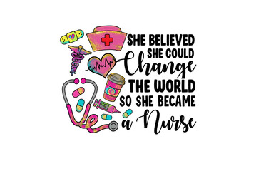 Nurse themed clip art including stethoscope, coffee, heart, and caduceus isolated on transparent background