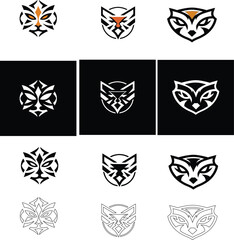 Fototapeta premium Fox, tiger, and cat vector icon set, collection of mask-type illustrations. Perfect for branding, events, or storytelling visuals.