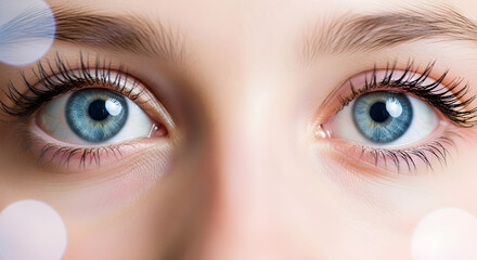 Close-Up of Blue Eyes with Long Eyelashes and Natural Skin – Beauty, Vision, and Skincare Concept for Health, Cosmetics, and Ophthalmology Advertising