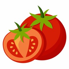 Fresh red tomato and slice isolated on white background