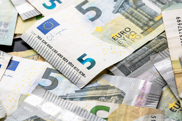 5 EURO banknotes. EUR money background