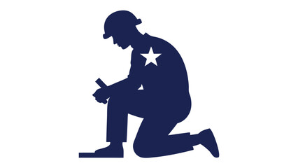 Military tribute with US flag and faith - Silhouette on white background

