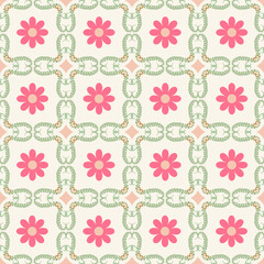 Abstract pattern with red flower on green square