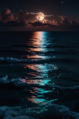 Mesmerizing Night Seascape Full Moon Reflecting on Ocean Waves