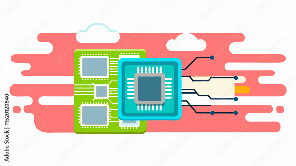 Poster vector cpu motherboard cloud computing processor technology ai graphic design modern digital art inn