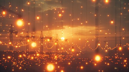 Digital graphs overlaying construction site illustrating expense tracking and financial oversight