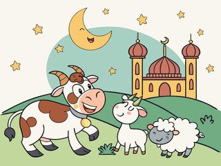 Naklejka premium Eid Al Adha Cow Scene Vector Design