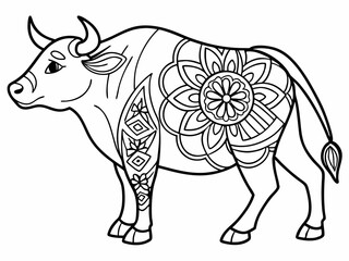 Fototapeta premium Mandala Style Qurbani Bull Vector Drawing
