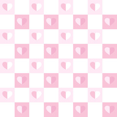 Seamless vector pattern with hearts and squares. Geometric repeating gingham pattern, pastel striped texture.