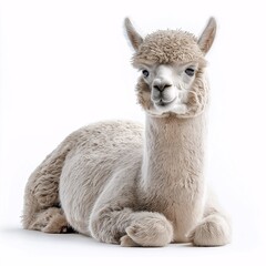 Adorable White Alpaca Portrait. Cute, Domestic Mammal on Pastoral Farm - Perfect for Animal Photography Enthusiasts