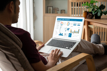 Computer software for website traffic analytics data on computer screen. Concept of SEO search...