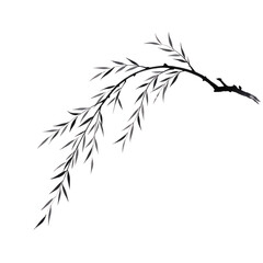 Elegant Black Ink Willow Branch Painting sumi-e Style