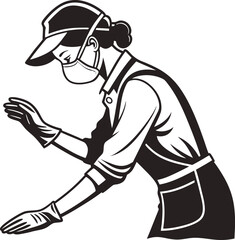 vector illustration of a woman cleaning silhouette vector icon