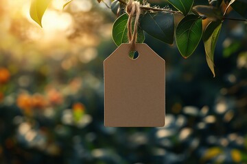 Nature Background with Blank Tag and Leaves - Perfect for Organic and Promotional Branding Needs