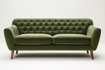 Elegant Green Sofa. Upholstered Mid-Century Modern Couch with Tufted Back - Stylish Seating for Contemporary Living Room Decor
