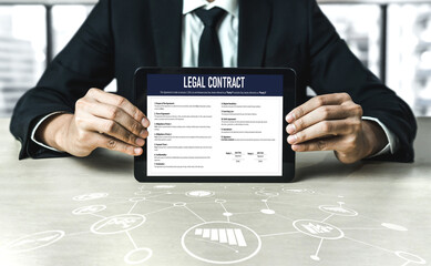 Digital legal contract provide terms and conditions document on computer screen ready for online digital signature for deal agreement of future business snugly