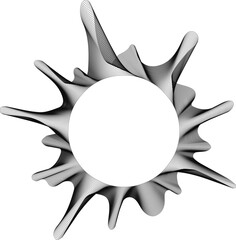 Radial shape with hollow center and rough irregular blob-like rays extending outward with layered ribbed textures and asymmetrical organic lines.