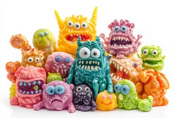 Obraz premium Colorful Monster Toys with Big Eyes and Teeth
