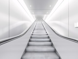 Modern Minimalist Interior. Bright Urban Escalator Passageway with Futuristic Industrial Design