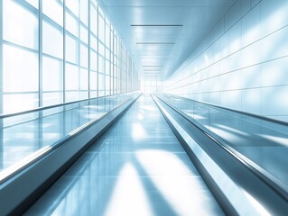Obraz premium Futuristic Modern Airport Skyway Interior with Luminous Glass Design and Natural Light