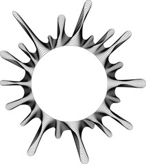 Fototapeta premium Hollow circle with burst of radial splatter shapes forming circular splash effects with jagged edges and layered organic line textures.