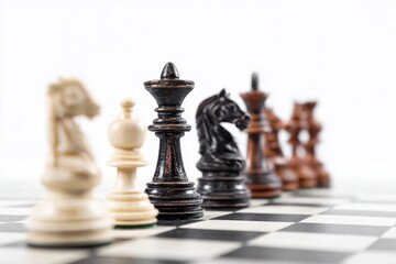 Chess Board With Wooden Pieces Isolated On Clean White Background