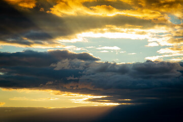 Sunset in dark sky. Orange red sunset in sky. Beautiful sunset..